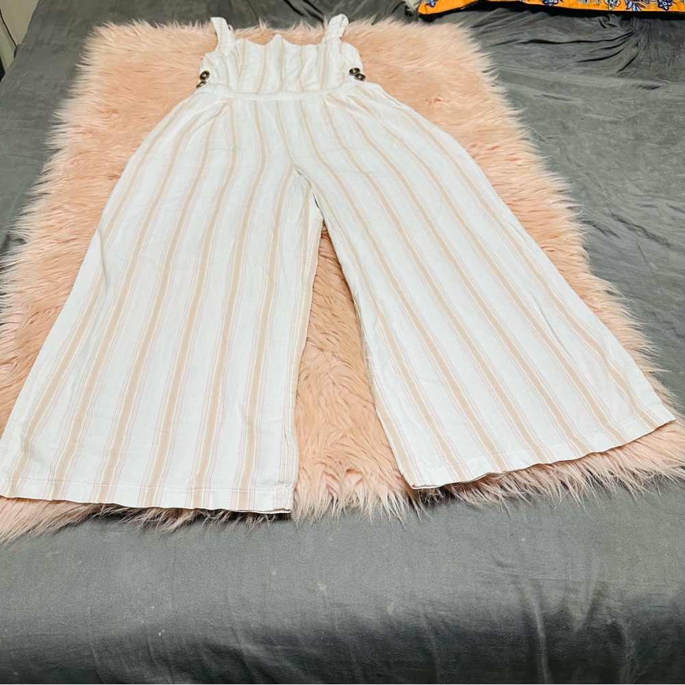 June & Hudson Cream and Tan Striped Jumpsuit